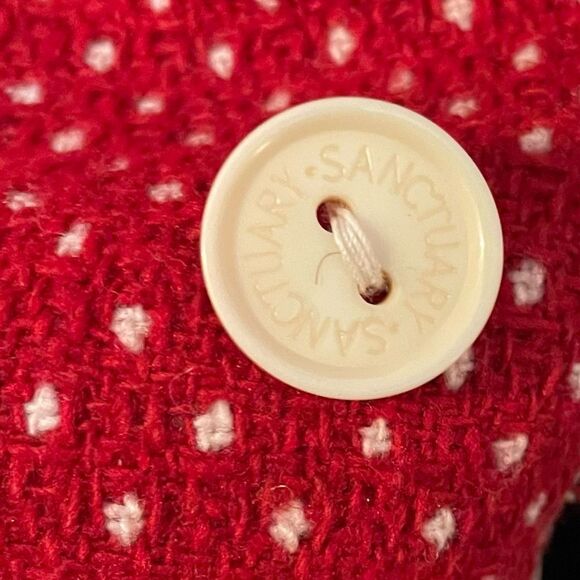 Anthropologie Sanctuary Clothing Retro Red Coat with white Polka Dots - Picture 6 of 14